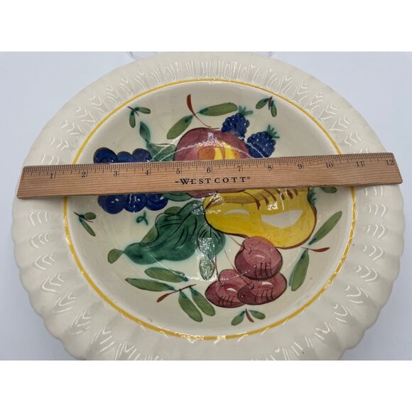 Vintage Red Wing Pottery Hand-Painted Fruit Design Scalloped Edge Bowl 12” - Picture 5 of 6